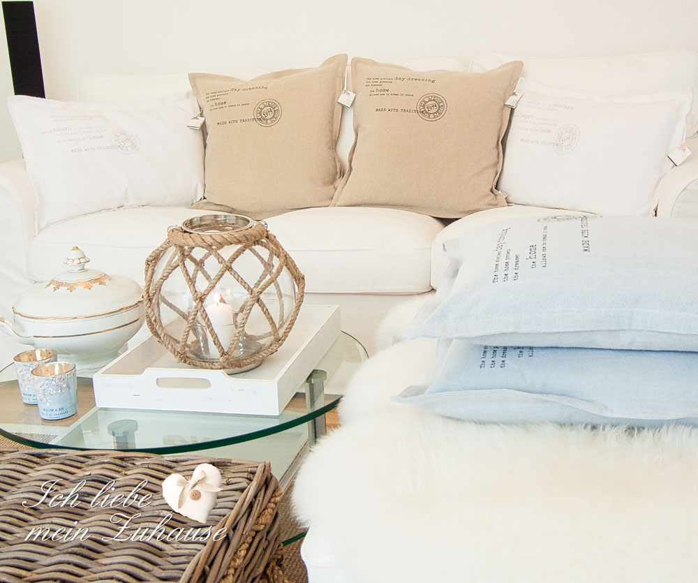 Blog - Strandfeeling mit Kissen von Lene Bjerre Wivia Collection 50x50 Camel und Ice-Blue 60x40 Weiss - Teelicht Blue Mood - Bild 7