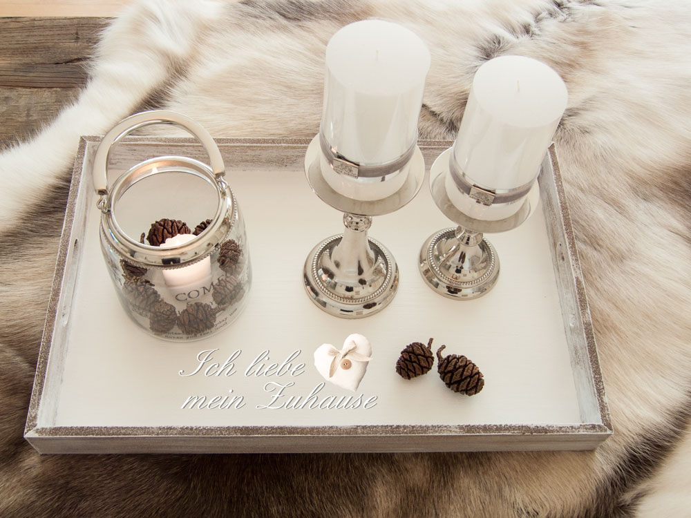 Blog - Glas mit Elchgeweih - Rentierfell Premium Qualität - Lene Bjerre Kerzenständer Windlicht - Tablett - Bild 1