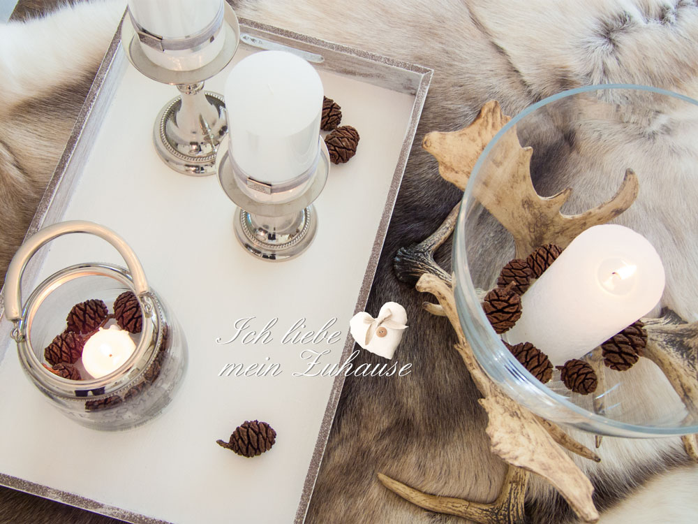 Blog - Glas mit Elchgeweih - Rentierfell Premium Qualität - Lene Bjerre Kerzenständer Windlicht - Tablett - Bild 5