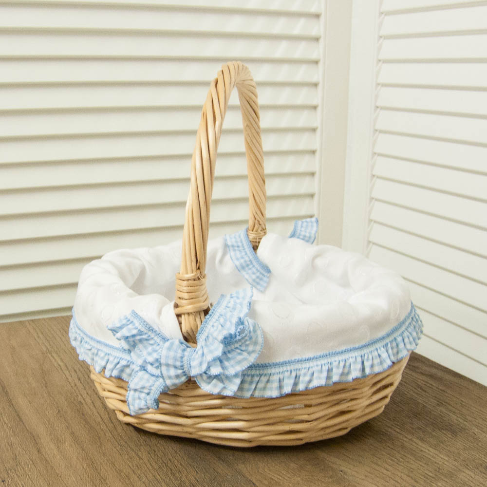 Weidenkorb Wiesn-Korb mit blau-weiss-karierten Rüschen