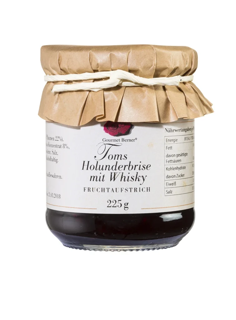 Gourmet Berner - Toms Holunderbrise mit Whisky - Fruchtaufstrich im Glas