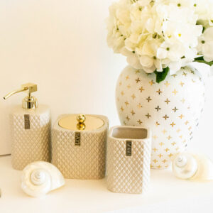 Lene Bjerre - Seifenspender,Becher und Dose aus der Marion Collection, camel-gold